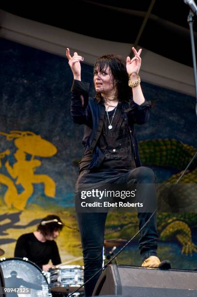 Jack White and Alison Mosshart of The Dead Weather performing at the New Orleans Jazz & Heritage Festival on May 2, 2010 in New Orleans, Louisiana.