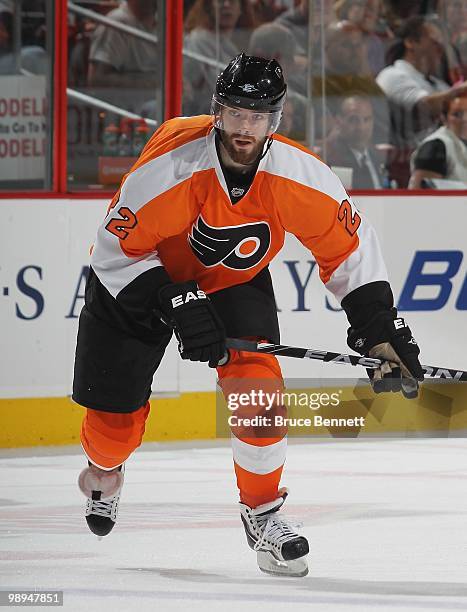 Ville Leino of the Philadelphia Flyers skates against the Boston Bruins in Game Four of the Eastern Conference Semifinals during the 2010 NHL Stanley...