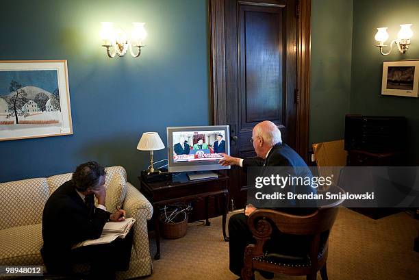 Senate Judiciary Committee Chairman Sen. Patrick Leahy watches from his office as President Barack Obama introduces his Supreme Court nominee,...