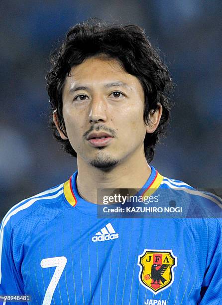 Hideo Hashimoto, a midfielder for the Japan national football team, stands prior to the 2010 World Cup Asian Zone Group A qualifier football match...