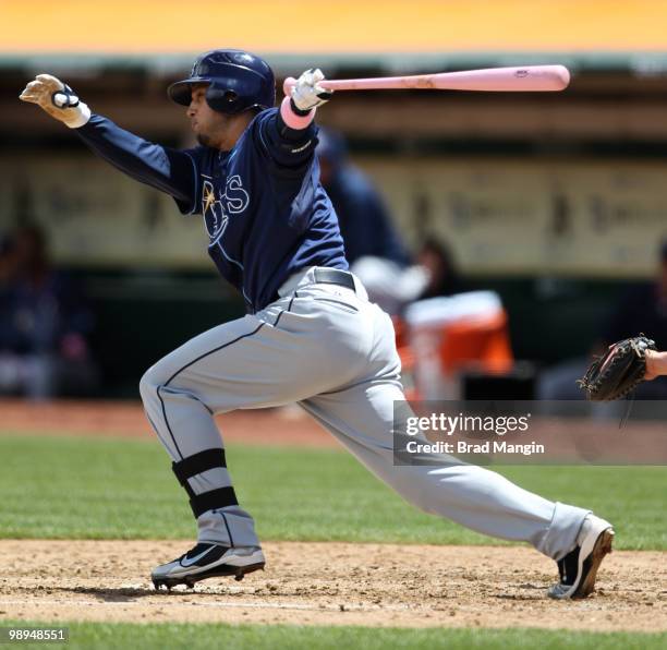 Jason Bartlett of the Tampa Bay Rays bats during the game between the Tampa Bay Rays and the Oakland Athletics on Sunday, May 9 at the Oakland...