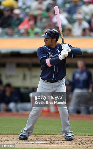 Carlos Pena of the Tampa Bay Rays bats during the game between the Tampa Bay Rays and the Oakland Athletics on Sunday, May 9 at the Oakland Coliseum...