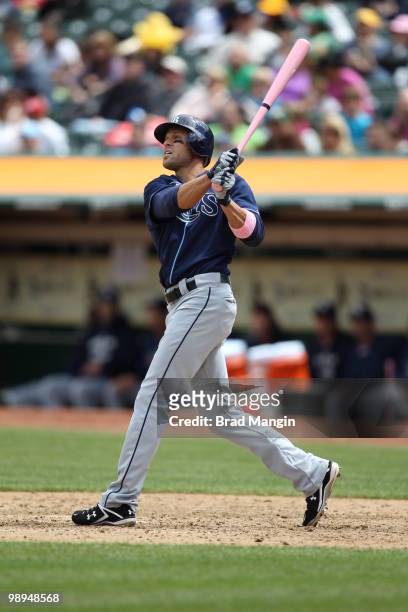 Gabe Kapler of the Tampa Bay Rays bats during the game between the Tampa Bay Rays and the Oakland Athletics on Sunday, May 9 at the Oakland Coliseum...