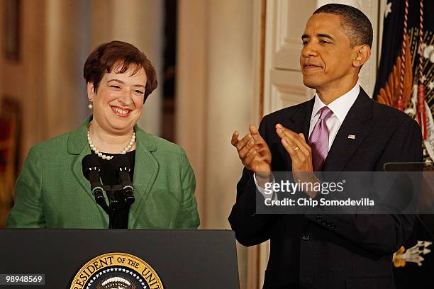 President Barack Obama applauds Solicitor General Elena Kagan after he announced her as his choice to be the nation's 112th Supreme Court justice...