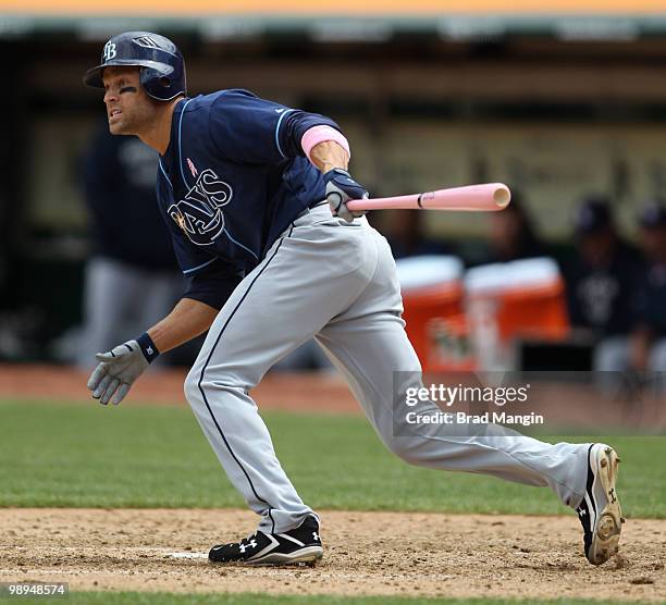 Gabe Kapler of the Tampa Bay Rays bats during the game between the Tampa Bay Rays and the Oakland Athletics on Sunday, May 9 at the Oakland Coliseum...