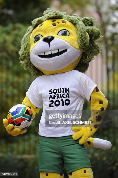Zakumi, mascot of the South African 2010 FIFA Football World Cup, poses during a promotional event on October 14, 2008 in front of the embassy of...