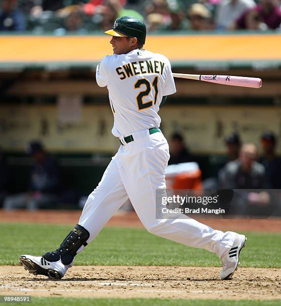 Ryan Sweeney of the Oakland Athletics bats during the game between the Tampa Bay Rays and the Oakland Athletics on Sunday, May 9 at the Oakland...