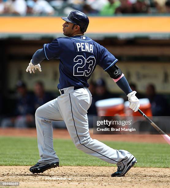 Carlos Pena of the Tampa Bay Rays bats during the game between the Tampa Bay Rays and the Oakland Athletics on Sunday, May 9 at the Oakland Coliseum...