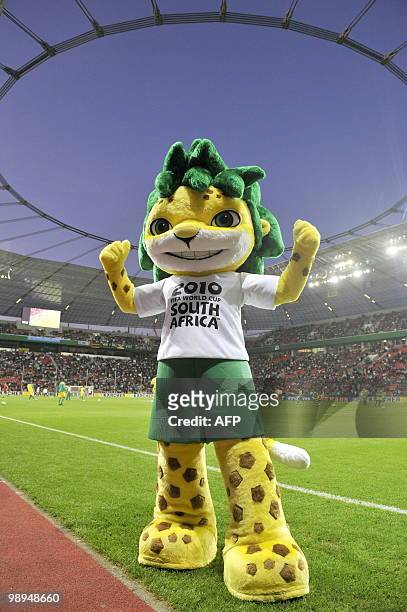 Zakumi, the mascot of the 2010 FIFA World Cup in South Africa, poses for a photo before the friendly football match Germany vs South Africa in the...