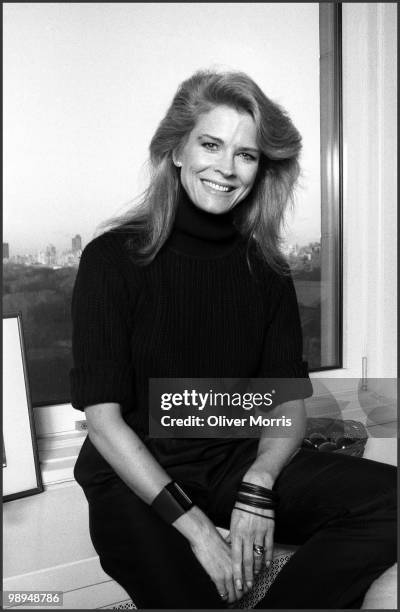 Portrait of American actress Candice Bergen as she poses in front of a window that overlooks Central Park, New York,New York, mid 1980s.