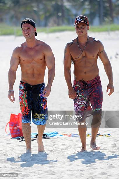 Television personalities Mike "The Situation" Sorrentino and Paul "Pauly D" DelVecchio are seen on May 9, 2010 in Miami Beach, Florida.