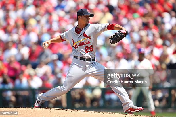 Starting pitcher Kyle Lohse of the St. Louis Cardinals delivers a pitch during a game against the Philadelphia Phillies at Citizens Bank Park on May...