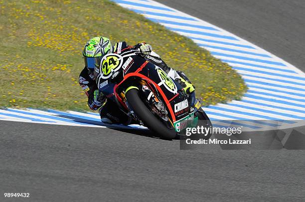 Toni Elias of Spain and Gresini Racing Moto2 rounds the bend during the second day of test at Circuito de Jerez on May 1, 2010 in Jerez de la...