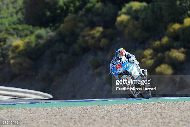 Alex De Angelis of San Marino and Scot Racing Team heads down a straight during the second day of test at Circuito de Jerez on May 1, 2010 in Jerez...