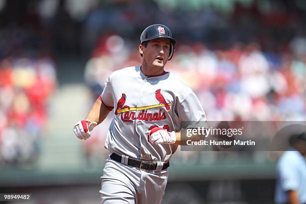 Third baseman David Freese of the St. Louis Cardinals runs to third base during a game against the Philadelphia Phillies at Citizens Bank Park on May...