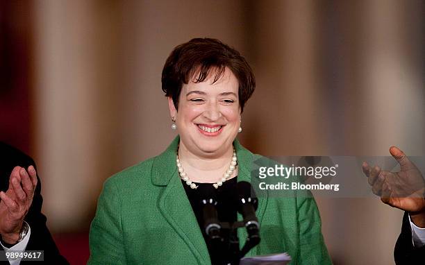 Elena Kagan, U.S. Solicitor general, smiles after being introduced by U.S. President Barack Obama in the East Room of the White House in Washington,...