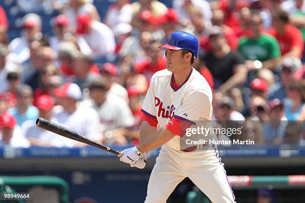 Second baseman Chase Utley of the Philadelphia Phillies stands at the plate during a game against the St. Louis Cardinals at Citizens Bank Park on...