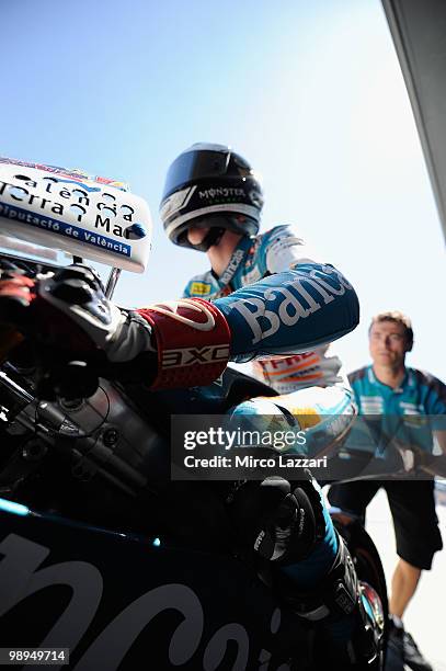 Bradley Smith of Great Britain and Bancaja Aspar Team starts from box during the second day of test at Circuito de Jerez on May 1, 2010 in Jerez de...