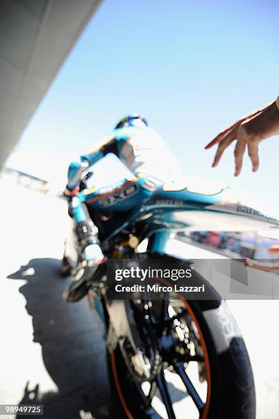 Bradley Smith of Great Britain and Bancaja Aspar Team starts from box during the second day of test at Circuito de Jerez on May 1, 2010 in Jerez de...