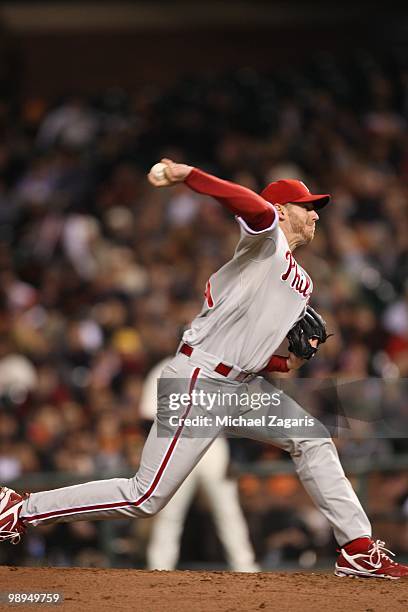 Roy Halladay of the Philadelphia Phillies pitching during the game against the San Francisco Giants at AT&T Park on April 26, 2010 in San Francisco,...