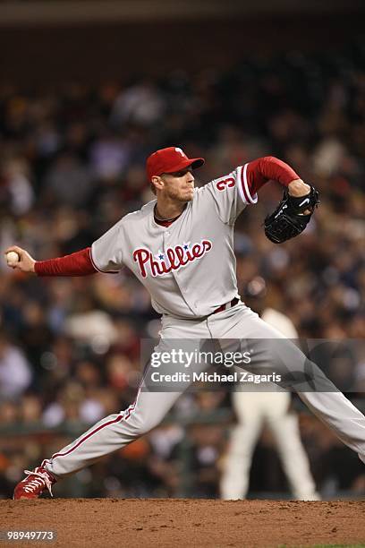 Roy Halladay of the Philadelphia Phillies pitching during the game against the San Francisco Giants at AT&T Park on April 26, 2010 in San Francisco,...