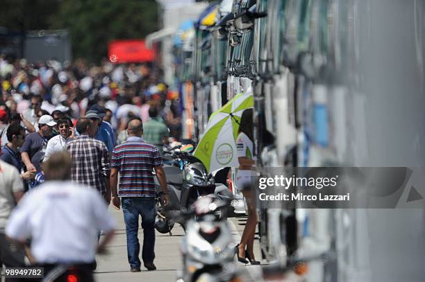 The fans walking in paddock during the second day of test at Circuito de Jerez on May 1, 2010 in Jerez de la Frontera, Spain.