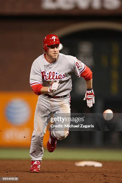 Chase Utley of the Philadelphia Phillies running the bases during the game against the San Francisco Giants at AT&T Park on April 26, 2010 in San...