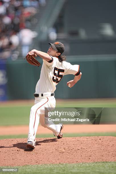 Tim Lincecum of the San Francisco Giants pitching during the game against the Philadelphia Phillies at AT&T Park on April 28, 2010 in San Francisco,...