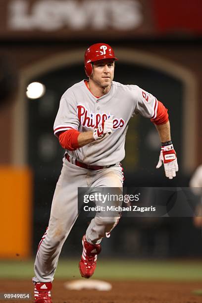 Chase Utley of the Philadelphia Phillies running the bases during the game against the San Francisco Giants at AT&T Park on April 26, 2010 in San...