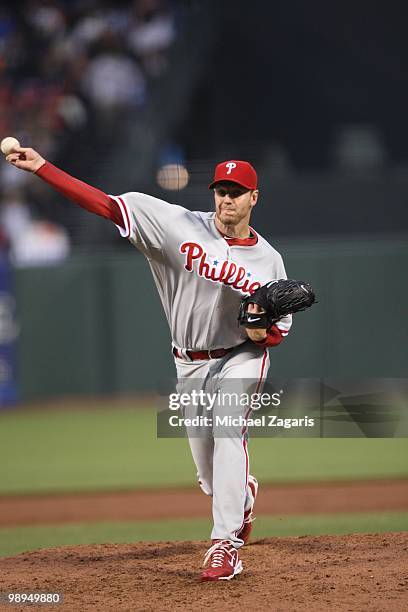 Roy Halladay of the Philadelphia Phillies pitching during the game against the San Francisco Giants at AT&T Park on April 26, 2010 in San Francisco,...