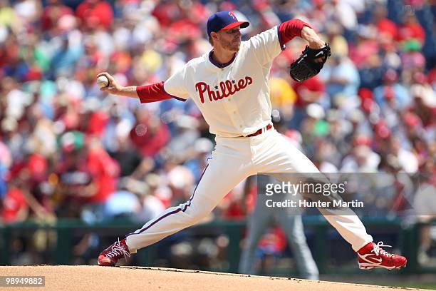 Starting pitcher Roy Halladay of the Philadelphia Phillies delivers a pitch during a game against the St. Louis Cardinals at Citizens Bank Park on...