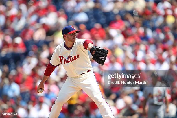 Starting pitcher Roy Halladay of the Philadelphia Phillies delivers a pitch during a game against the St. Louis Cardinals at Citizens Bank Park on...