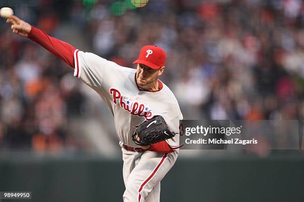 Roy Halladay of the Philadelphia Phillies pitching during the game against the San Francisco Giants at AT&T Park on April 26, 2010 in San Francisco,...