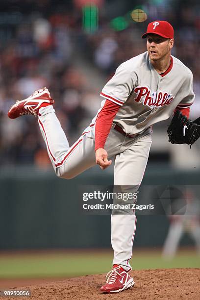 Roy Halladay of the Philadelphia Phillies pitching during the game against the San Francisco Giants at AT&T Park on April 26, 2010 in San Francisco,...