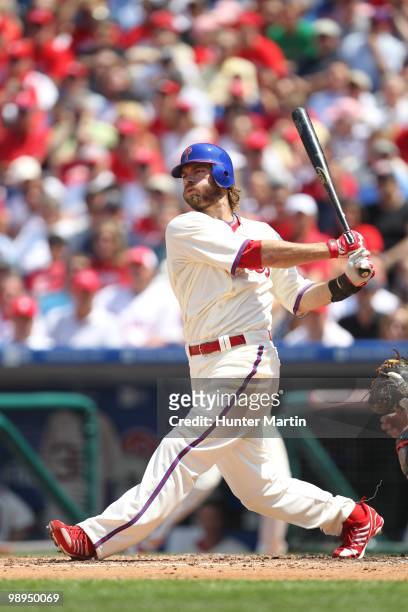 Right fielder Jayson Werth of the Philadelphia Phillies bats during a game against the St. Louis Cardinals at Citizens Bank Park on May 6, 2010 in...