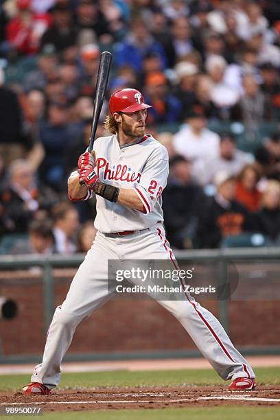 Jayson Werth of the Philadelphia Phillies hitting during the game against the San Francisco Giants at AT&T Park on April 26, 2010 in San Francisco,...