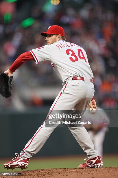 Roy Halladay of the Philadelphia Phillies pitching during the game against the San Francisco Giants at AT&T Park on April 26, 2010 in San Francisco,...