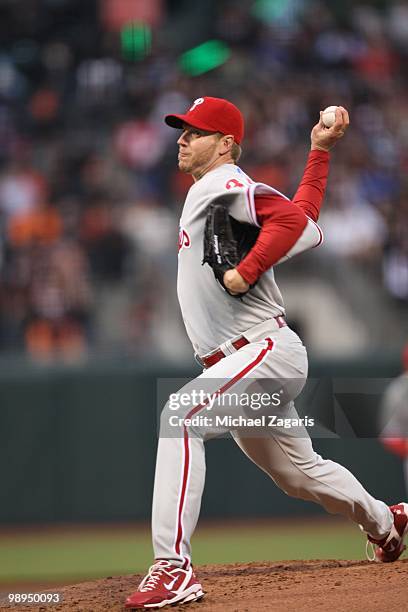 Roy Halladay of the Philadelphia Phillies pitching during the game against the San Francisco Giants at AT&T Park on April 26, 2010 in San Francisco,...