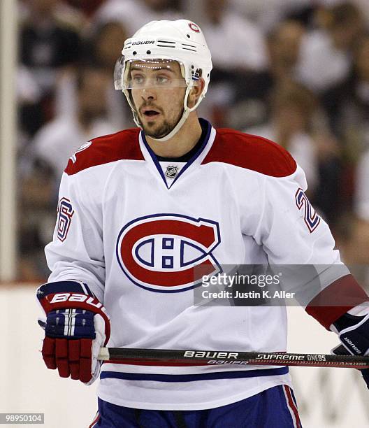 Josh Gorges of the Montreal Canadiens skates against the Pittsburgh Penguins in Game Five of the Eastern Conference Semifinals during the 2010 NHL...
