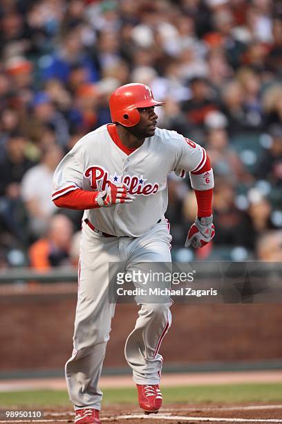 Ryan Howard of the Philadelphia Phillies running the bases during the game against the San Francisco Giants at AT&T Park on April 26, 2010 in San...
