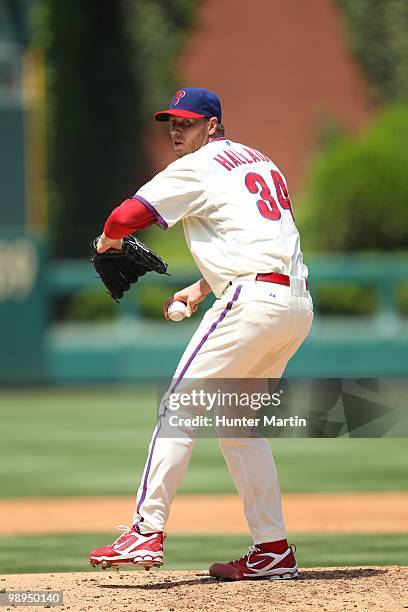 Starting pitcher Roy Halladay of the Philadelphia Phillies delivers a pitch during a game against the St. Louis Cardinals at Citizens Bank Park on...