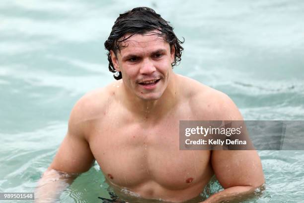 James Roberts of the Blues is seen in the ocean pool during a New South Wales Blues State of Origin Recovery Session at Coogee Beach on July 2, 2018...