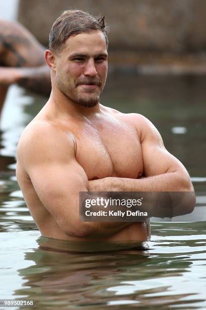 Jack de Belin of the Blues is seen in the ocean pool during a New South Wales Blues State of Origin Recovery Session at Coogee Beach on July 2, 2018...