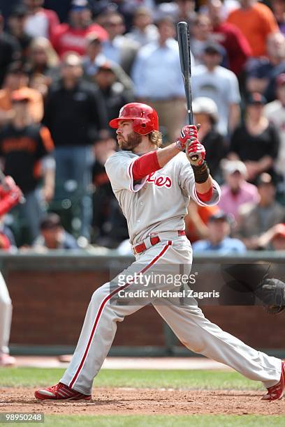 Jayson Werth of the Philadelphia Phillies hitting during the game against the San Francisco Giants at AT&T Park on April 28, 2010 in San Francisco,...