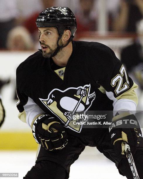 Craig Adams of the Pittsburgh Penguins skates against the Montreal Canadiens in Game Five of the Eastern Conference Semifinals during the 2010 NHL...