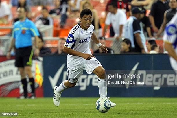 Roger Espinoza of the Kansas City Wizards controls the ball against D.C. United at RFK Stadium on May 5, 2010 in Washington, DC. D.C. United won 2-1.