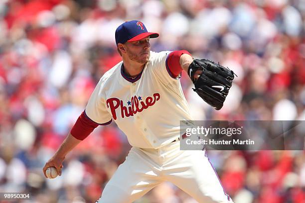 Starting pitcher Roy Halladay of the Philadelphia Phillies delivers a pitch during a game against the St. Louis Cardinals at Citizens Bank Park on...