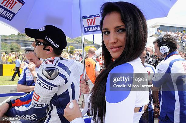 Jorge Lorenzo of Spain and Fiat Yamaha Team prepares on the grid before the MotoGP race at Circuito de Jerez on May 2, 2010 in Jerez de la Frontera,...