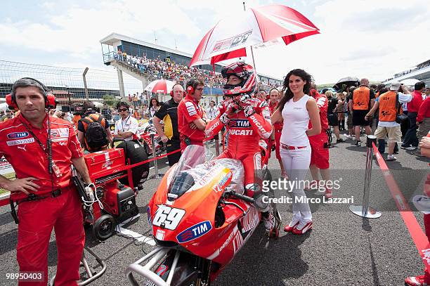 Nicky Hayden of USA and Ducati Marlboro Team prepares on the grid before the MotoGP race at Circuito de Jerez on May 2, 2010 in Jerez de la Frontera,...