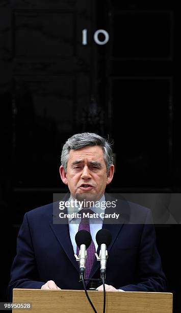 Prime Minister Gordon Brown speaks about the current state of Government and announces that he will step down as Labour leader, outside number 10...